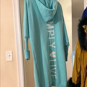 Blue Hooded Knit Sweater